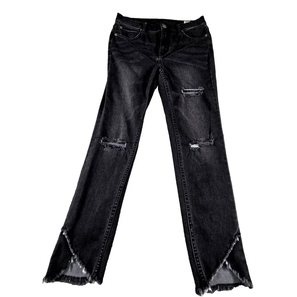 We The Free Black Skinny Jeans‎ Women's 28 Destroyed Scallop Hem Grunge Skater